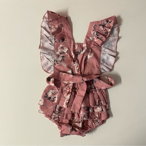 Pink Floral Baby Girls’ Ruffled One-Piece 6-9 Months EUC - Picture 2 of 7